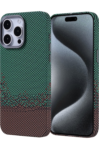 iPhone Uyumlu 15 Pro Max Kılıf Magsafe Şarj Özellikli Karbon Fiber Görünümlü Nekst Yeşil Yeşil