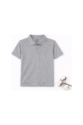 Stero Gri Okul Tişörtü Unisex Kısa Kollu Polo Yaka Pamuklu Düz Renk Gri