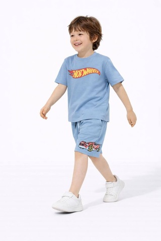 Miniko Kids Erkek Çocuk Hot Wheels Modelli Pamuk Şortlu Takım Mavi