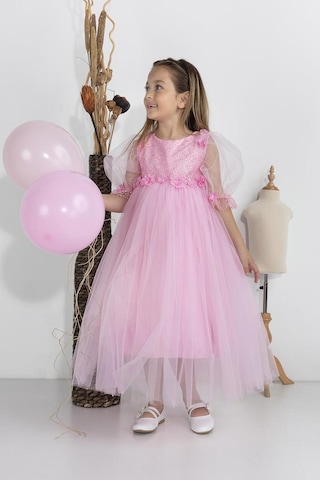 Babyhola Kız Çocuk Abiye Elbise Balon Kol Bayramlık Mezuniyet Balo Gelinlik 5006 Pembe
