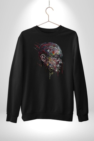 İnsan Kafası Sulu Boya Unisex Siyah Baskılı Sweatshirt Siyah