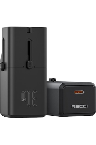 Recci Rcg-p07 Çoklu Universal Us/uk/eu/au Uyumlu Şarj Adaptörü 30w Siyah