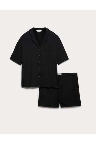 Marks & Spencer Viskon Şortlu Pijama Takımı T37002297J Siyah