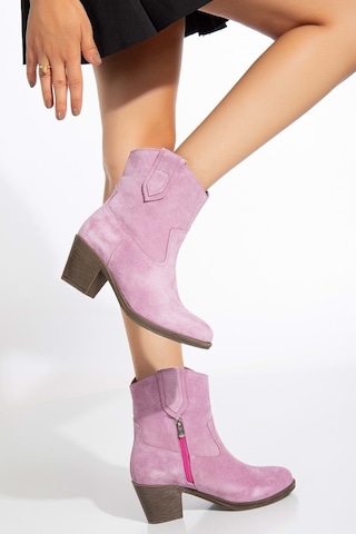 Analin Shoes Kadın Hakiki Deri Western Kovboy Bot Pembe Süet