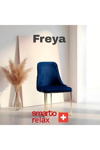 Smarto Relax Freya 2'li Yemek Masası Sandalye Seti - Metal Ayaklı, Mavi Kumaş Mavi Ve Altin Rengi