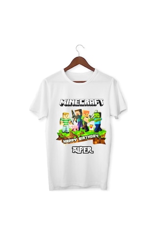 Alpşan Ticaret İsme Özel Minecrat Tişört Özel Kişiye Özel Minecraft T-shirt Unisex Yetişkin Çocuk Beyaz Tişört Beyaz