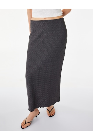 Koton Bürümcük Kumaş Dokulu Slim Fit Midi Kalem Etek Antrasit 6sak10299ek