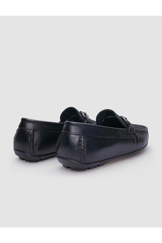 Cabani Borgino %100 Hakiki Deri Siyah Örgü Detaylı Erkek Loafer