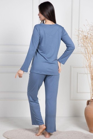 Mecit 6104 Bayan İndigo Büyük Beden Uzun Kollu Pijama Takımı İndigo