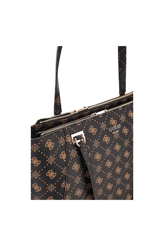 Guess Kadın Monogram Desenli Çok Bölmeli Tote Çanta - Kahverengi Kahverengi
