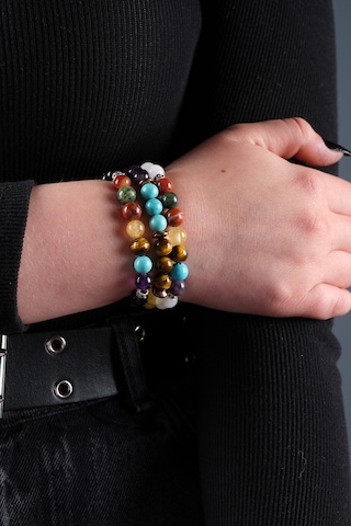 Ssilhoutte Doğaltaş Çakra Kadın Doğal Taş Set Pembe Kuvars Yeşim Taşı Sitrin Ametist Akik Bileklik 8 MM Çok Renkli