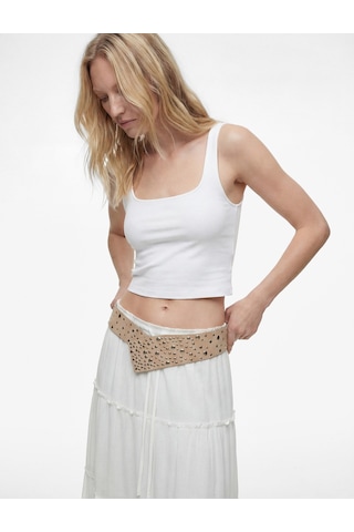 Koton Kare Yaka Slim Fit Kalın Askılı Crop Üst Beyaz 6sak10228ek