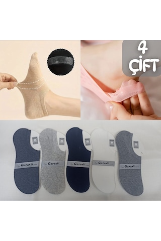 Garanti Çorap Silikonlu Unisex Görünmez Çorap 4 Lü Çok Renkli