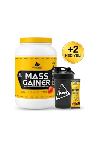 Mustang Nutrition Mass Gainer Karbonhidrat Tozu 5000 Gr 50 Servis Çilek + Shaker + Protein Kahve Hediyeli Çilek Aromalı