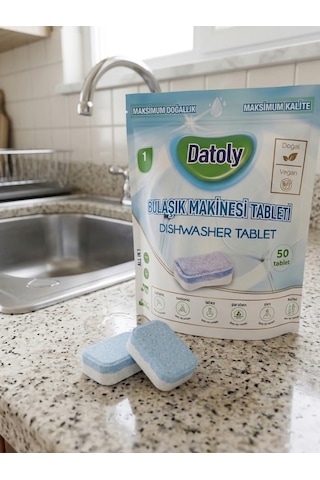 Datoly Hepsi 1 Arada Bulaşık Makinesi Tableti 50'li - Yağ Sökücü, Tuz & Parlatıcı Etkili Kireç Önleyici Deterjan