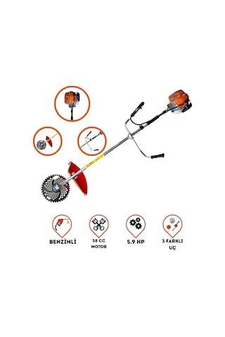Yan Tip Benzinli 58 Cc 5.9 Hp Motorlu Ot Çalı Tırpanı Ultra Profesyonel