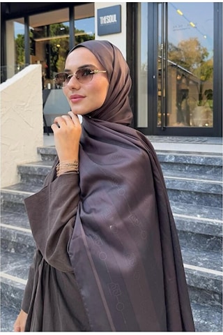 Bushu Monogram Twill Şal 70x190 Kahverengi
