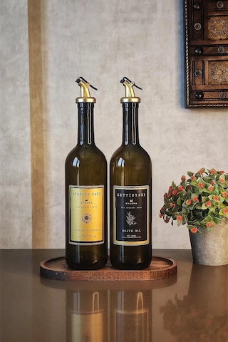 Khakma Stantlı Gold Zeytinyağı Sıvıyağ Şişesi Yağdanlık Seti 750 ML 2'li