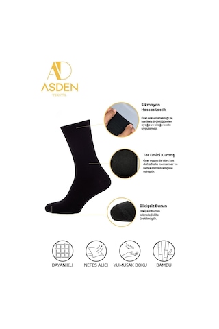 Asden Bambu Erkek Soket Çorap 3 Siyah 3 Lacivert Premium Kutu, Burun Dikişsiz, Yıkamalı