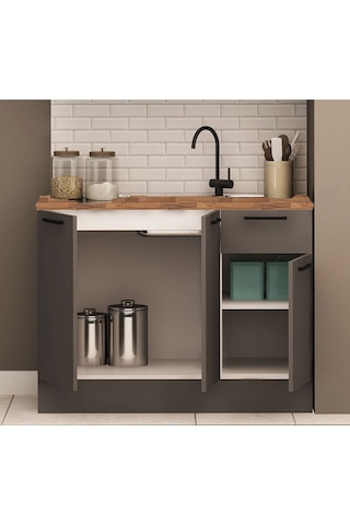 120 Cm Tezgahlı Dani Mini Mutfak Alt Dolabı Antrasit
