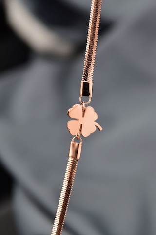 Papatya Silver 925 Ayar Gümüş Rose Kaplama Ezme Zincir Yonca Bileklik