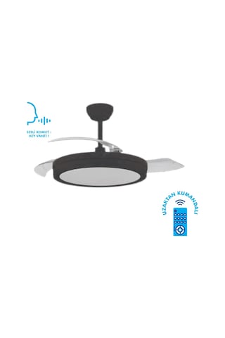 Vanti 30w 42" İnç Siyah Modern 3 Renk Kumandalı Ledli Dekoratif Tavan Vantilatörü Kcf306