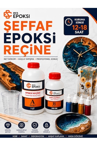 Süper Şeffaf Epoksi Reçine 1,5 Kg Kristal Şeffaf Döküm Reçinesi Takı Sehpa Hobi Epoksi Reçine Seti