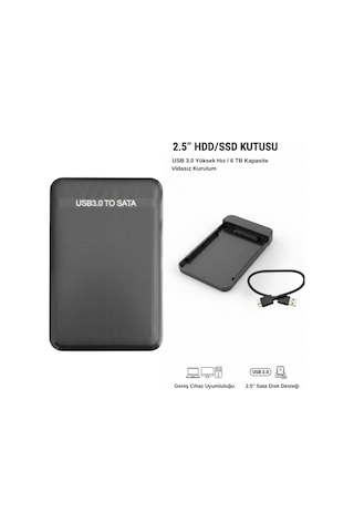 Gabble 2.5" Hdd Ssd Kutusu Usb 3.0/3.1 Sata Harici Disk Kutusu Siyah Kasa 5gbps 30cm Kablo