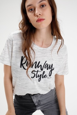 Brz Collection Ekru Renk Siyah Kırçıllı Kadın Kısa Kollu T-Shirt Ekru