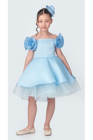 Mnk Baby & Kids Fanari Krep Saten Gren Destekli Kız Abiye M00735 Mavi