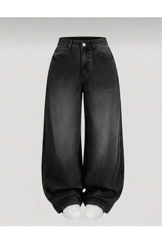 St.poll Eskitme Yıkamalı Unisex Büyük Beden Baggy Jean Pantolon Siyah
