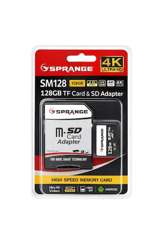 Sprange Sm128 High Speed 4k Ultra Hd 128gb Tf Kart & Sd Adaptör