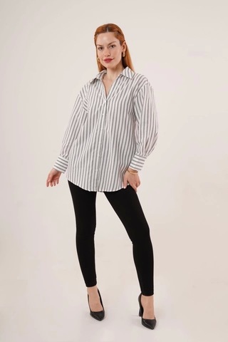 Çift Çizgi Geçişli Düğmeli Gri Gömlek Gri