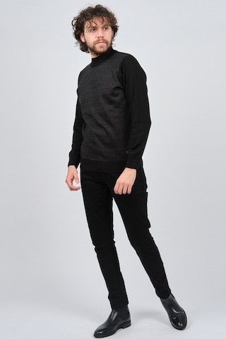 Çizgi Triko Erkek Yarım Balıkçı Yaka Desenli Kazak 42564225 Siyah Siyah