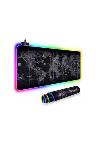 Büyük Oyuncu Rgb Mousepad & Amp Klavye Pad World Map Desenli Işıklı 80x30cm Pad