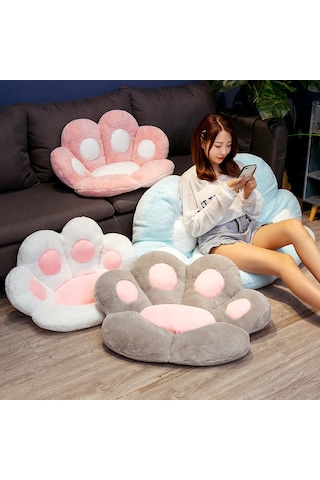 Sevimli Ayı Pençesi Yarım Çevrili Yastık Ofis Koltuk Minderi 80 70cm Mavi
