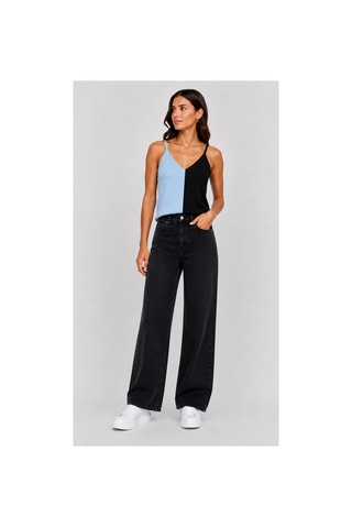 Onno Style Women Kolsuz Askılı V Yaka Triko Kadın Bluz Mavi Siyah