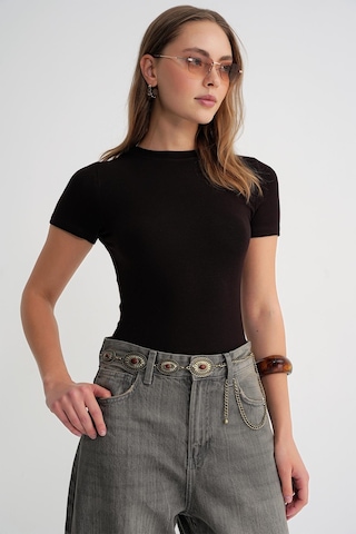 Mixray 2010 Kadın Slim Fit Basic T-shirt Kahve