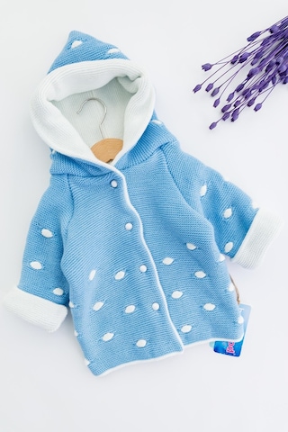 Babymod Kapüşonlu Mavi Erkek Bebek Çift Katlı Triko Hırka 001