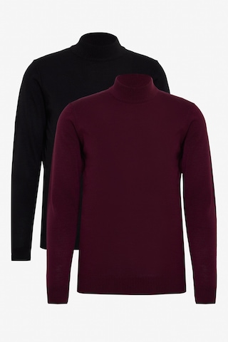 Erkek Bordo Sıyah 2'li Paket Standart Fit Normal Kesim Yarım Balıkçı Yaka Basic Triko Kazak Bordo Sıyah