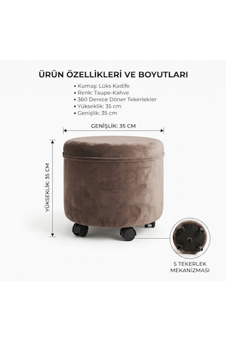 Sütlü Kahve / Bakır Ton Baby Face Kumaş 5 Tekerlekli Dekoratif Puf Şık Ve Fonksiyonel Tasarım Kahverengi