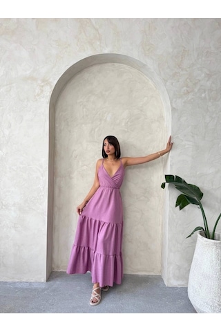 Fırfırlı Katlı Elbise S255049 Gül Kurusu