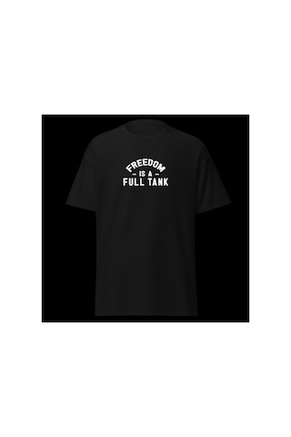 Wildstyle Freedom Is A Full Tank Motosiklet Özgürlük Vintage Baskılı Unisex Bisiklet Yaka Pamuklu Tişört - Siy