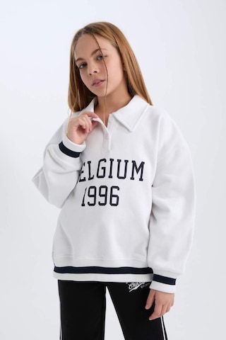 DeFacto Kız Çocuk Oversize Geniş Kalıp Polo Yaka Baskılı İçi Yumuşak Tüylü Sweatshirt D3497A824WNWT34 Beyaz