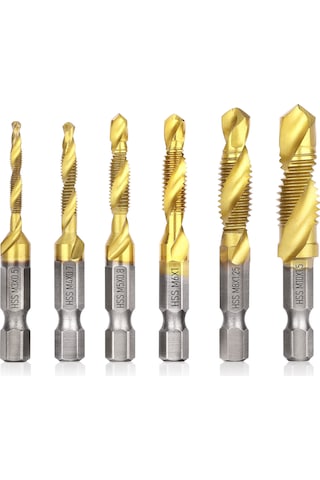 Youtek Hss Titanyum Kaplama Helikal Makine Teli, Delme-üçgen Köşe Aşınma Birleşik, M3-m10 Boyutları, 6 Adet Set