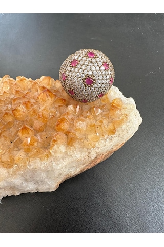 Otantik Zirkon Ve Yakut Taşlı Gümüş Yüzük 925 Ayar 15.88 Gram