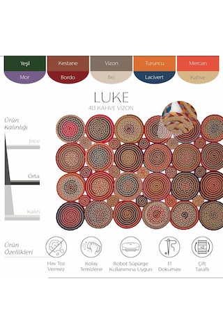 Cool Halı Luke 413 Renkli Halı Paspas Örgü Hasır Kilim Yolluk Bohem Antre Mutfak Balkon Banyo Halısı Diğer