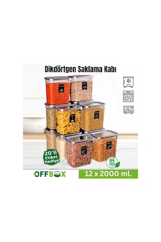 Offbox Dikdörtgen Bakliyat Baharat Gıda Saklama Kabı - 2 Lt. - 12 Adet Antrasit Şeffaf