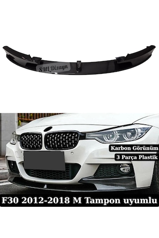 Bmw F30 Karbon Ön Lip Ek 2012-2018 3 Parça Plastik M Tampon Uyumlu