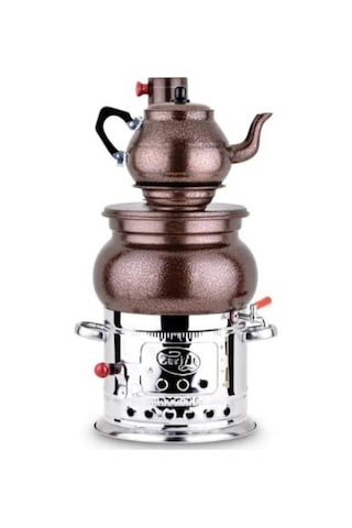 Bakır Görünümlü Aliminyum Odunlu Semaver +  Demlik